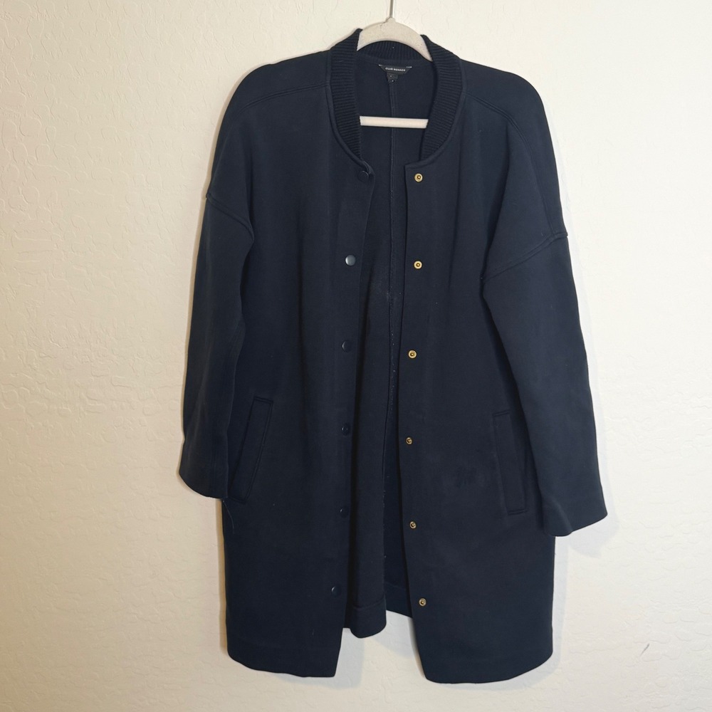 Club Monaco Womens Cotton Blend Jacket L Navy Blue Longline Bomber Coat Minimal